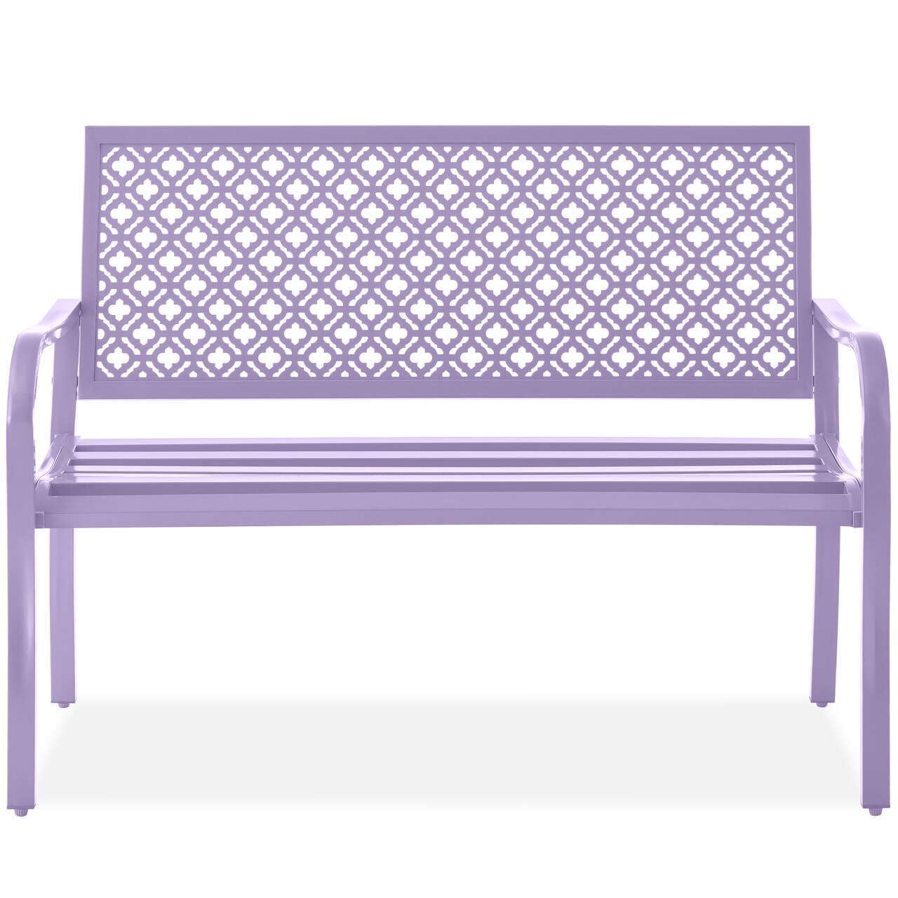 Best Choice Products Indoor Outdoor Steel Garden Bench w/ Geometric Backrest, Foot Levelers
